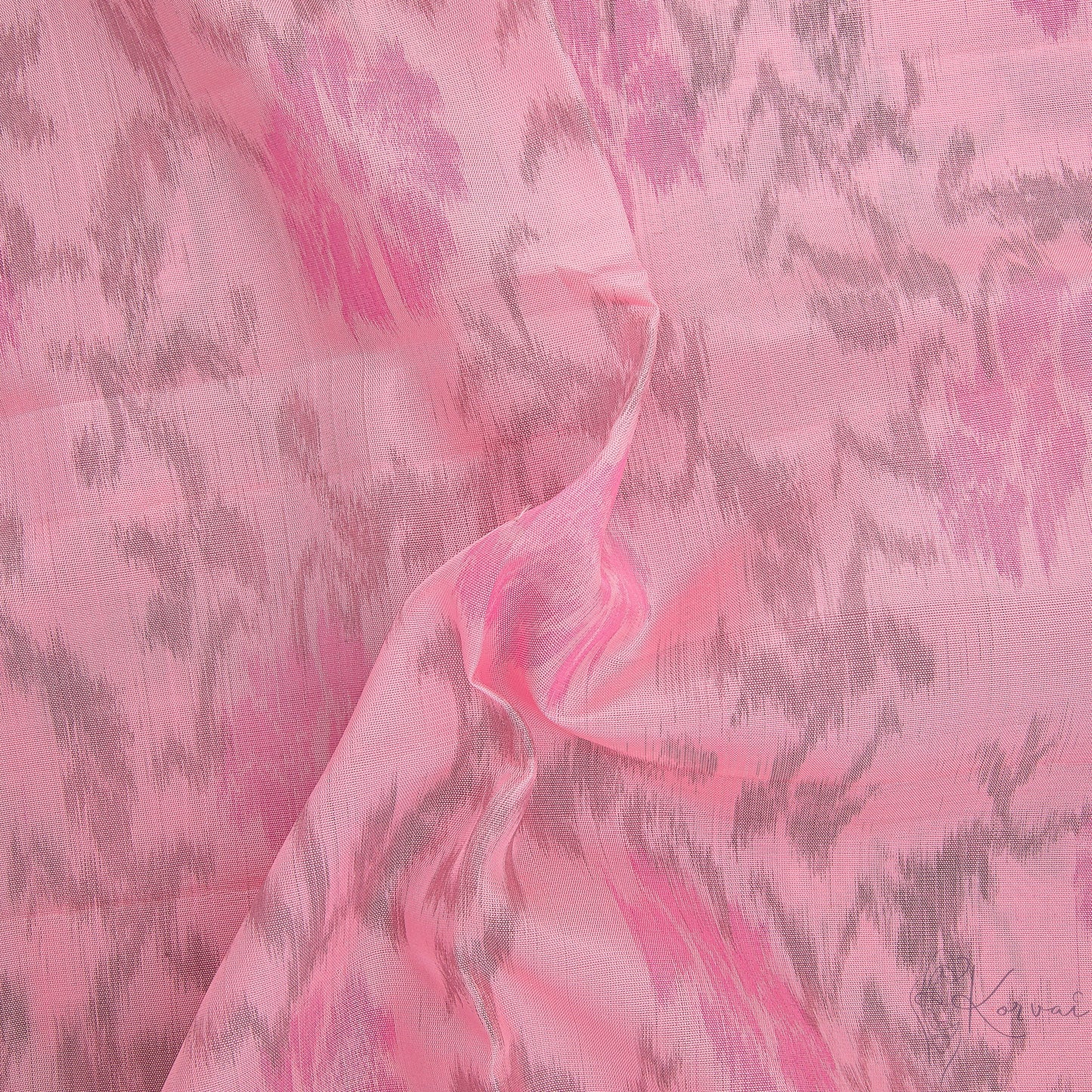 Closer view of babay pink pochampally style body of the soft silk saree.