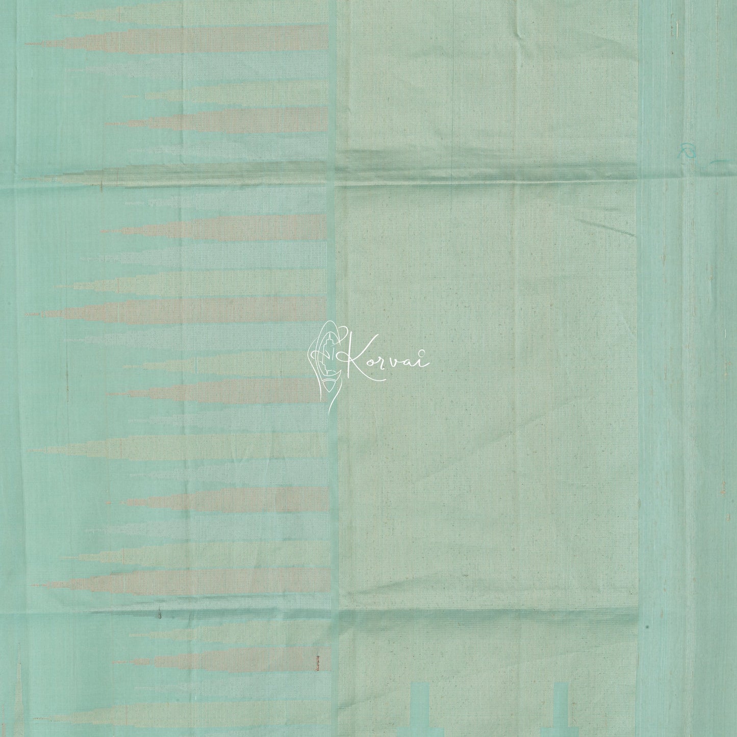 Closer view of the pallu with contemporary motifs in gold, silver and copper zari.