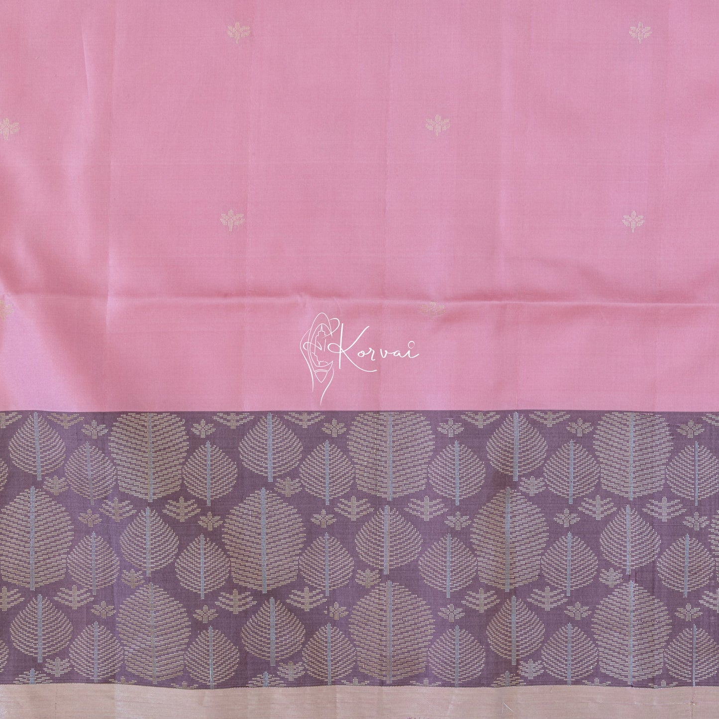 Closer view of the body with tiny flower motifs in body and contemporary motifs in the pallu.